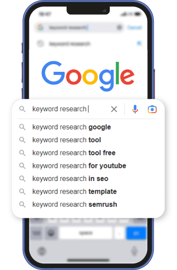 keyword research services - phone with google search bar