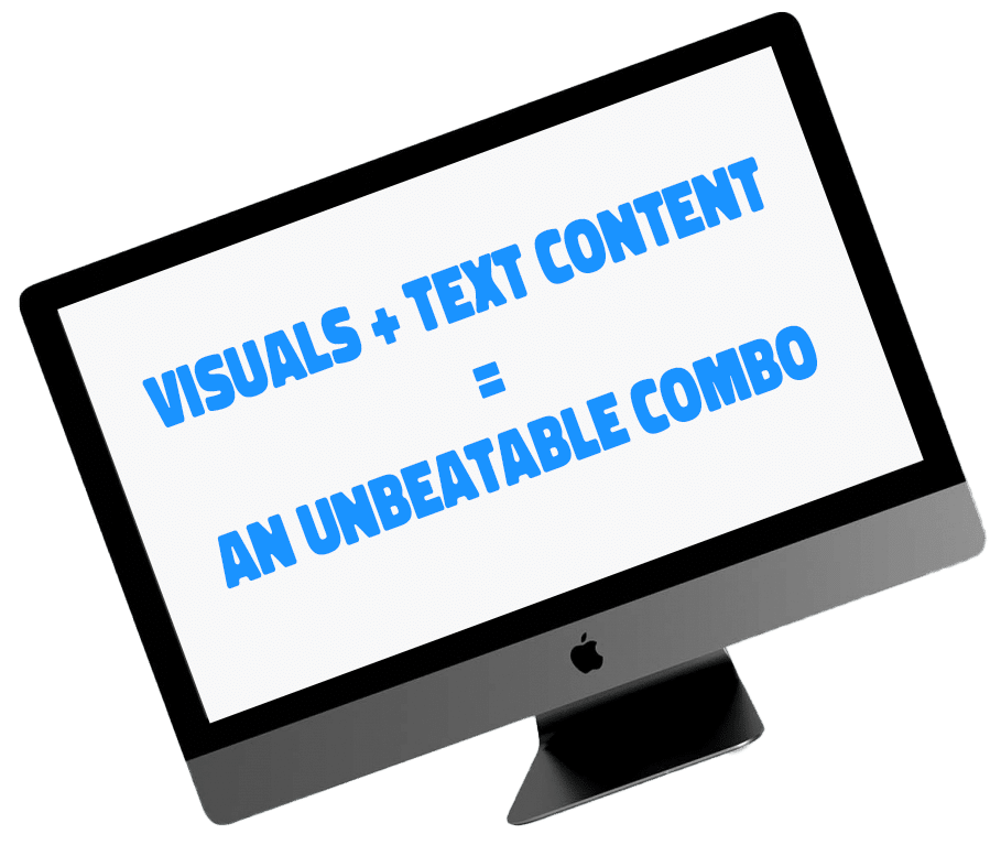 Visuals + text content = an unbeatable combo written in an imac mockup